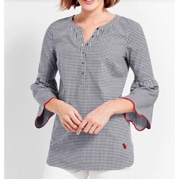Talbots Oprah Magazine Collection Top Womens Medium Black Gingham Ladybug - Picture 1 of 9